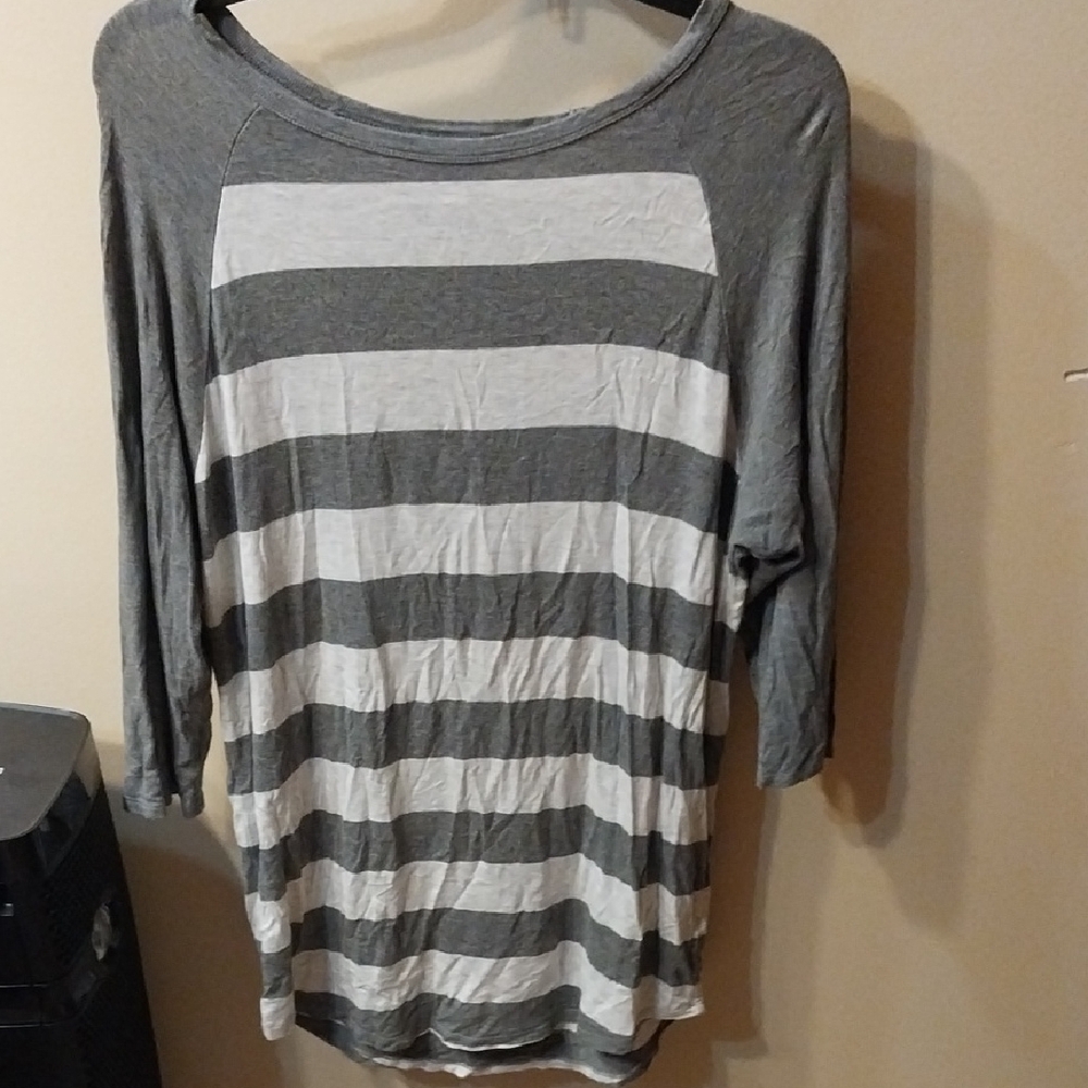 Gray and White Striped Women's Top